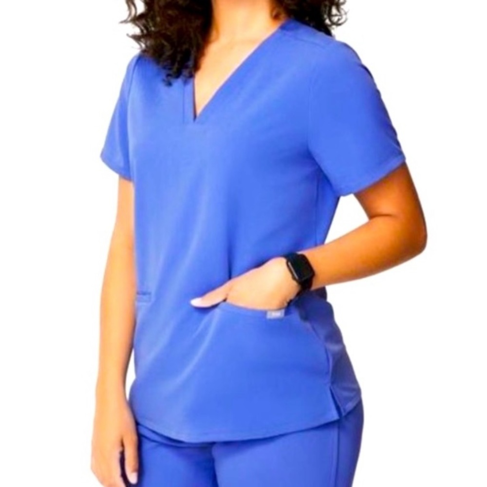 Denim Casma Three-Pocket Scrub Top